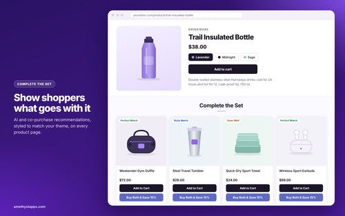 Complete the Set section showing four recommended products on a Shopify product page
