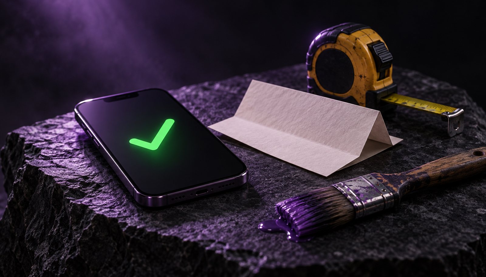 Laptop dashboard and smartphone both showing a green tick beside a card terminal, gold coins and a hard hat, representing a quote accepted and deposit paid with Greenlit