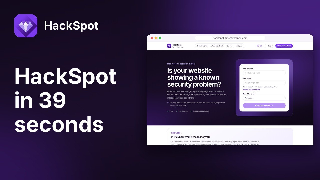 HackSpot promo video: HackSpot: free website security check for small businesses